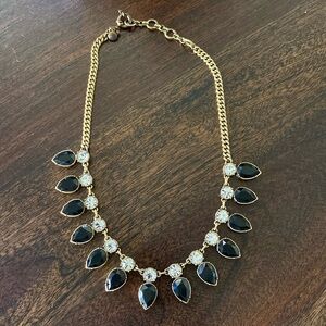 J. Crew Necklace Black & Gold Jeweled Necklace Adjustable Length